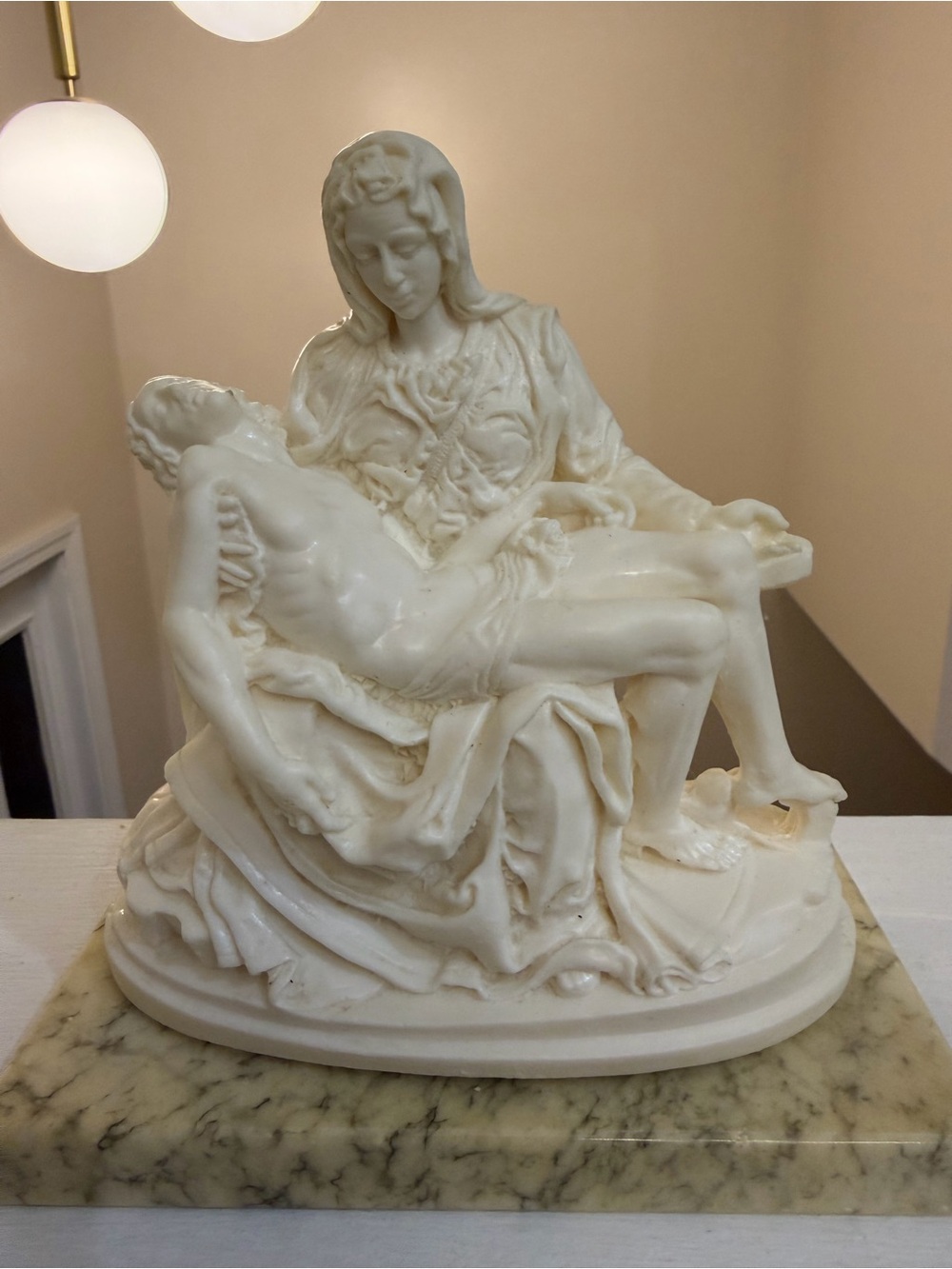 Vintage Michelangelo La Pieta Statue on Polished Marble Base 7" - Made in Italy